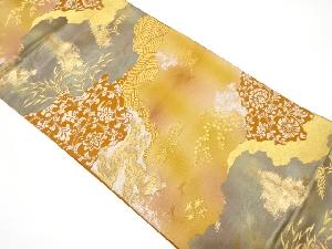 道長取りに流水・花唐草模様織り出し袋帯